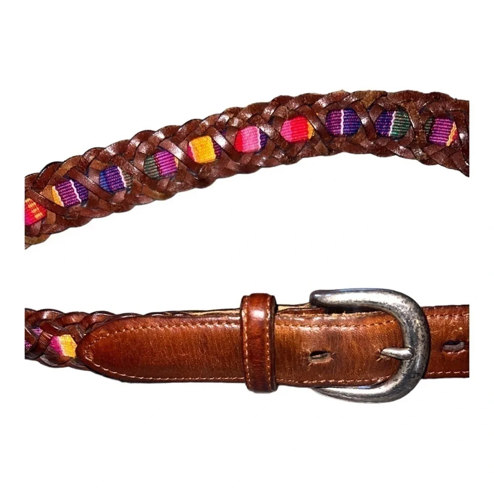 Vintage ▶️ Fossil ◀️ Braided Leather Multi Color Textile Belt. Size Medium